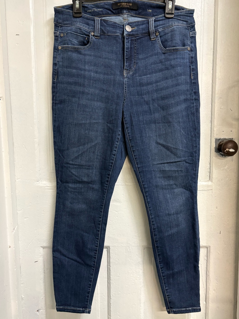 WOMENS LIVERPOOL LA ANKLE SKINNY JEAN ELYSIAN DARK WASH DENIM SIZE 14W